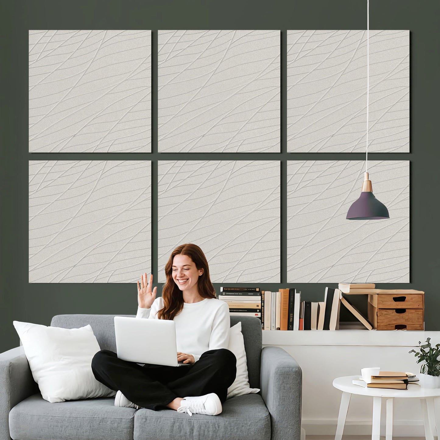Minimalist Line Acoustic Panels, 23.6 x 23.6 Inch 6 Pack Decorative Sound Absorbing Wall Panels, Acoustic Wall Decor for Echo Reduction in Living Room, Bedroom, Home Office & Apartment