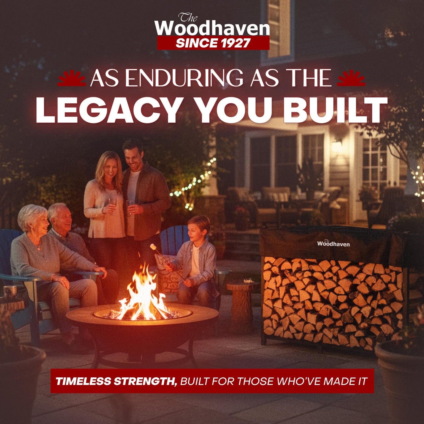 Woodhaven 6 Foot Black - Heavy Duty Made in the USA - Outdoor Cord Firewood Storage Log Rack With Seasoning Cover Set - Metal Firewood Rack With UV-Stable Powder Coat
