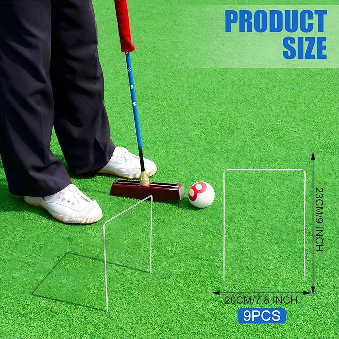 Deekin Set of 9 Croquet Wickets Replacement for Croquet Metal Hoops with Galvanized and Plastic Coating for Family Lawn Backyard Outdoor Game(Square)
