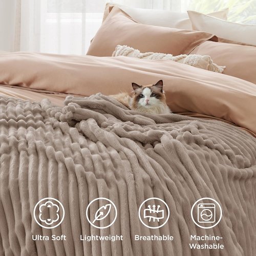 Bedsure GentleSoft Fleece Blanket - Cozy Light Brown Throw for Couch, 60x80 Inches