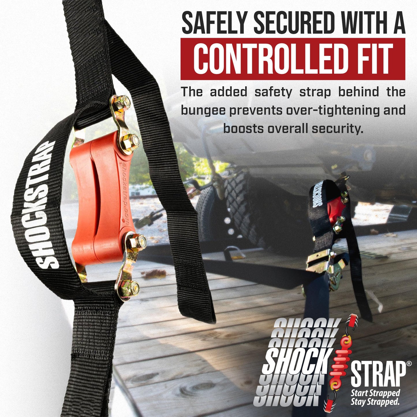 SHOCKSTRAP Ratchet Strap, 9' x 2" Shock Absorbing Heavy Duty Tie downs for Cargo, 2,000 LB WLL / 6,000 LB Break Strength, 4-Pack