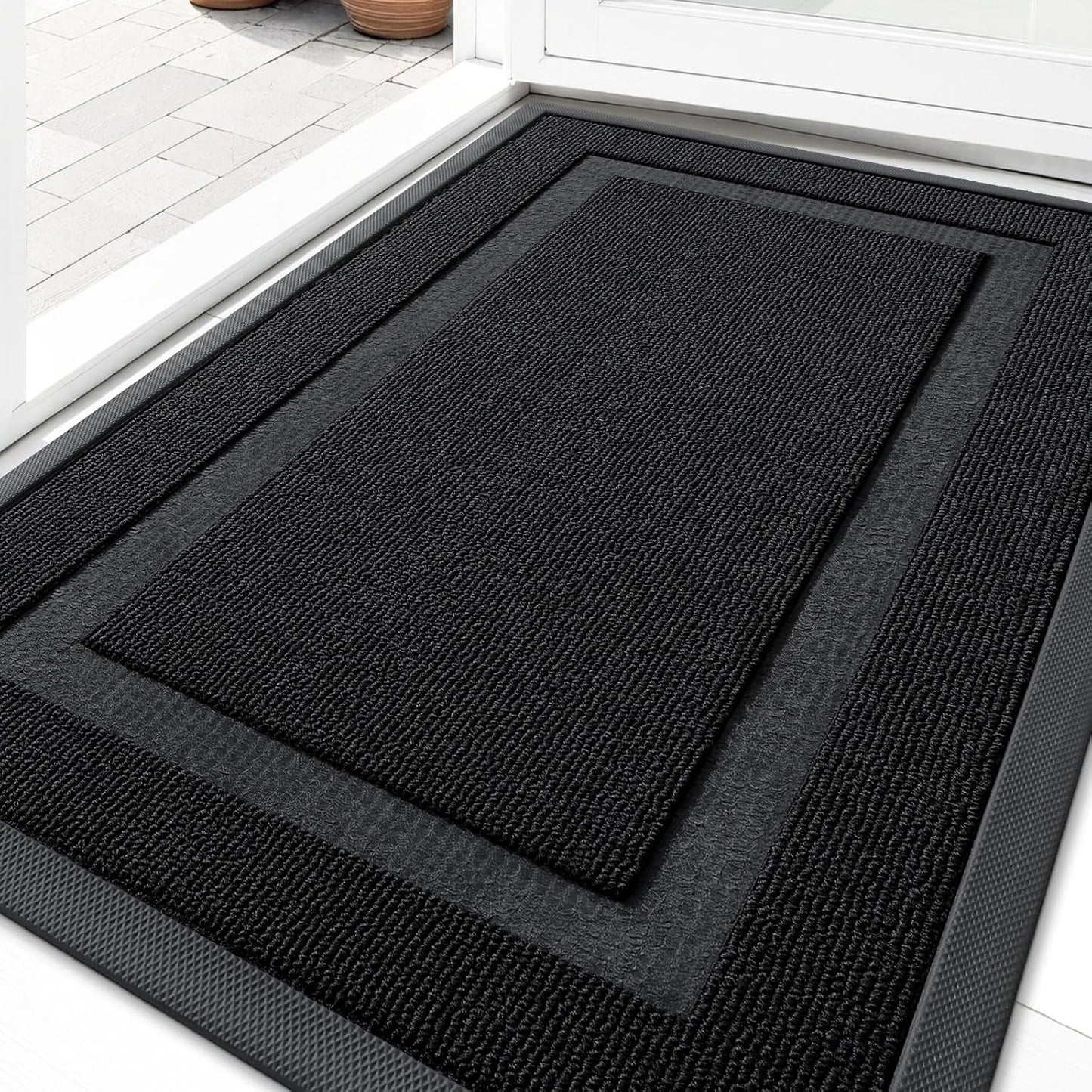 OLANLY Waterproof Front Door Mat - All-Season Indoor/Outdoor Doormat, Easy Clean, 35x23, Jet Black