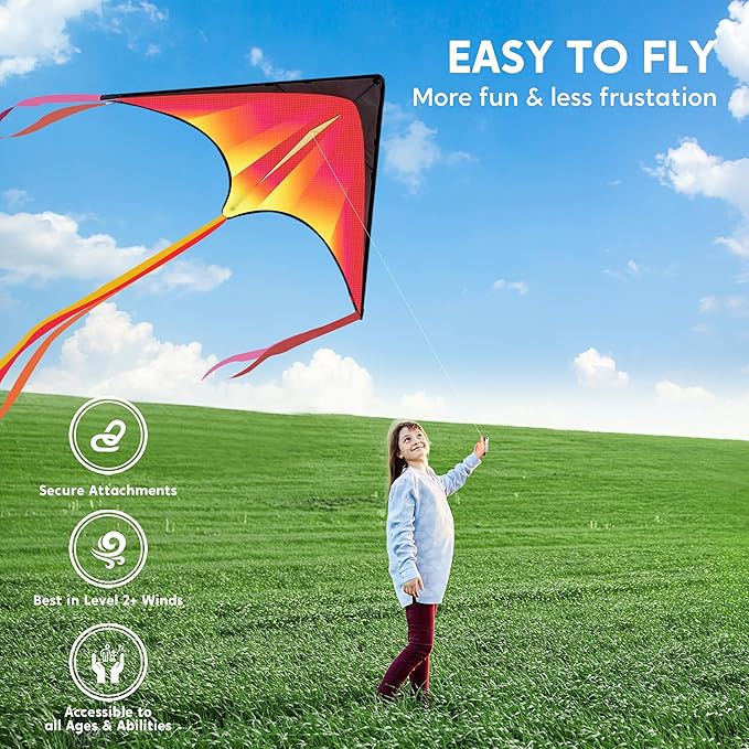 JOYIN Large Delta Kite Red, Green and Purple, Easy to Fly Huge for Kids and Adults with 262.5ft String, Large Delta Beach Kite for Outdoor Games and Activities