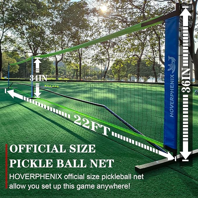 Hoverphenix Pickleball Net for Driveway, 22FT Regulation Size Pickleball Net with Paddles Set of 4, Pickleballs and Carry Bag for Outdoor Indoor Game