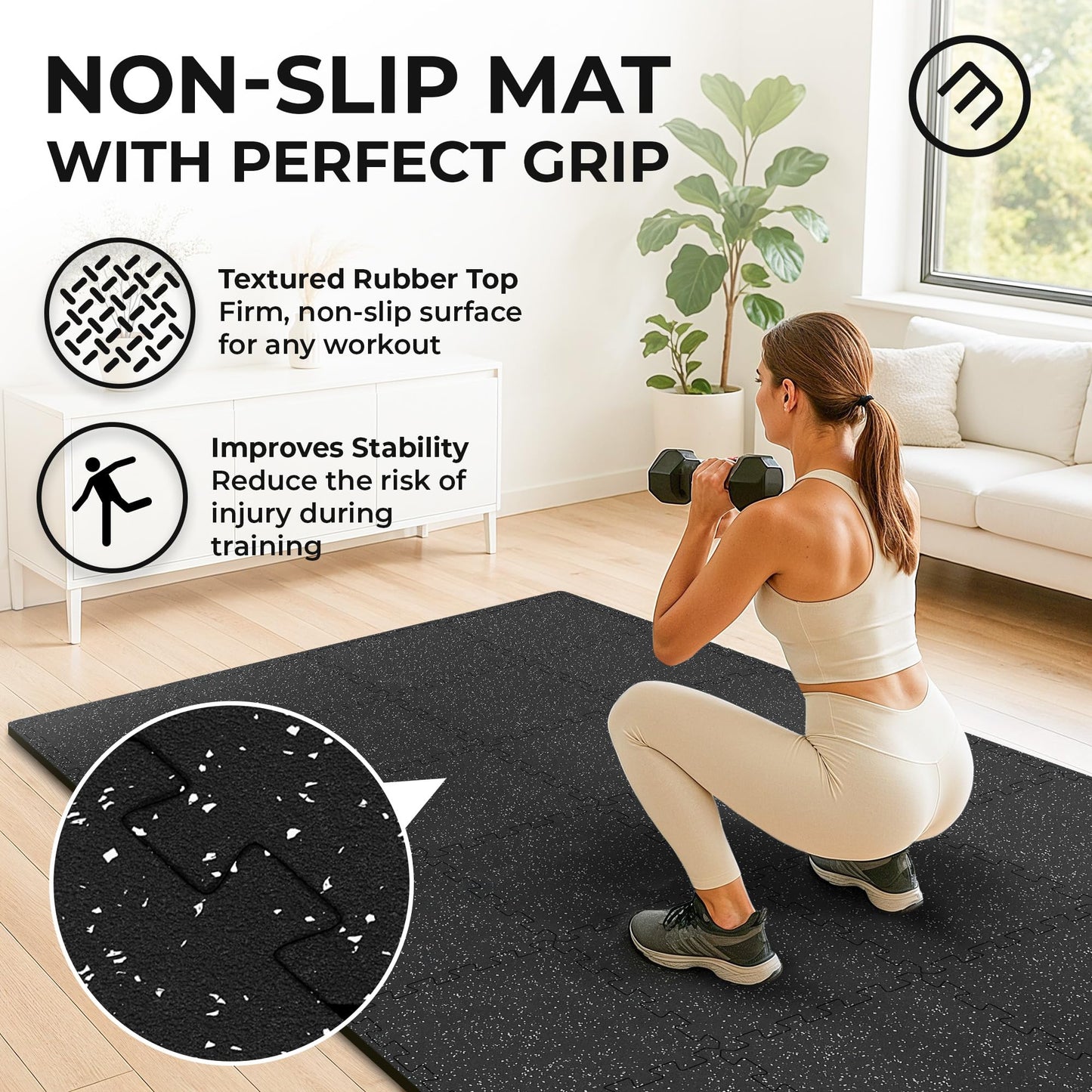 bemaxx Gym Mats Set - 18 pcs EVA Interlocking Foam Floor Tiles (12.6"x12.6"x0.4") 18sqft Protective Gym Flooring Sports Home Workout Exercise Mats Puzzle Garage Fitness Play-Room Pool Treadmill Bike