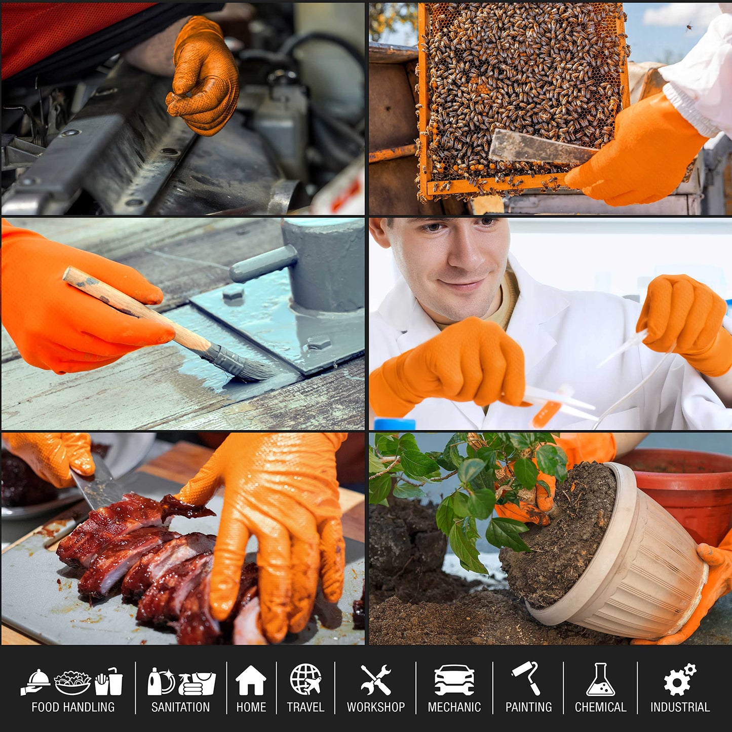 Dura-Gold Duratection 8 Mil Orange Super Duty Diamond Textured Nitrile Disposable Gloves, 10 Boxes of 100, X-Large - Latex Free, Powder Free, Food Safe, Safety Protection Work Gloves, Industrial