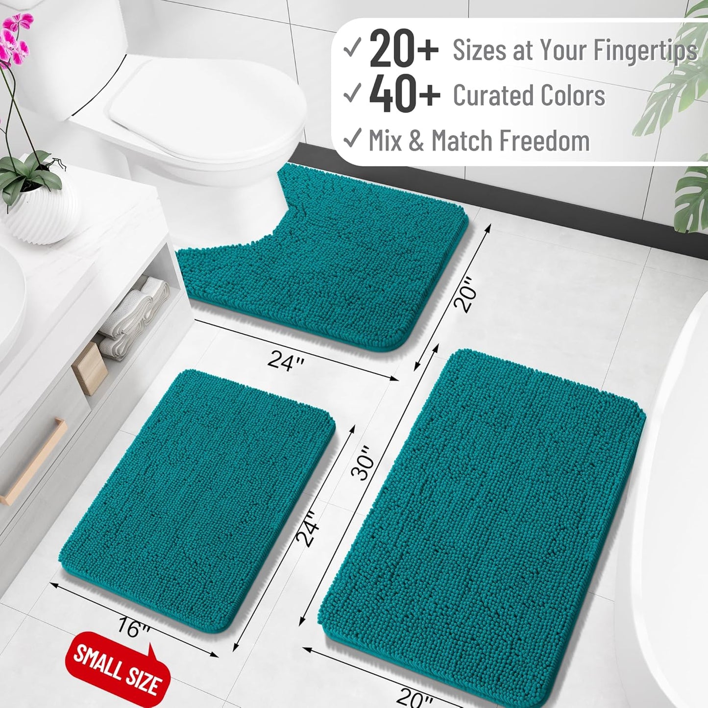 OLANLY Bathroom Runner Rugs - Soft Absorbent Chenille Bath Mats | Quick Dry, Machine Washable, 47x20, Deep Lake