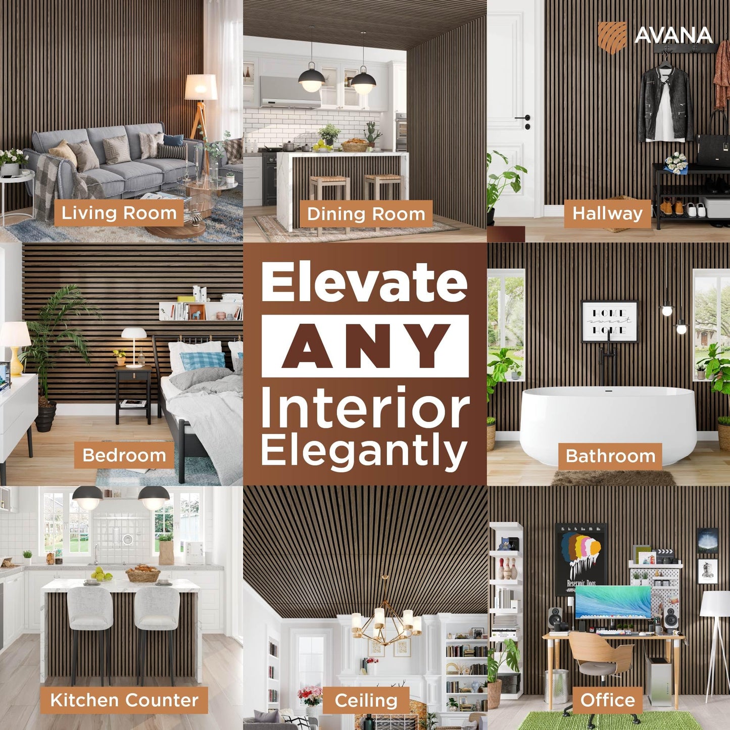 Avana Acoustic Wood Wall Panels –93.2x11.25 Inch Panels – Fits 94x12 Layout – Natural Walnut Acoustic Panels 4 PCs –Wall Panels For Interior Wall Decor For Homes, Offices – Design Wood Panels For Wall