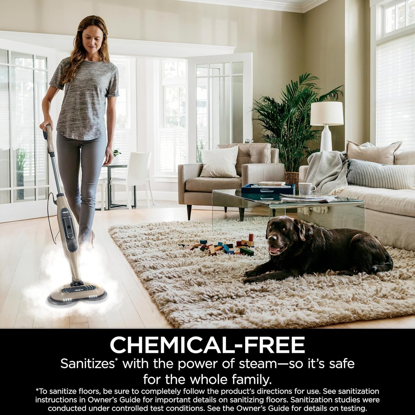 Shark S7001 Mop - 3 Steam Modes & LED Headlights for Hard Floors | 4 Washable Dirt Grip Pads, Gold
