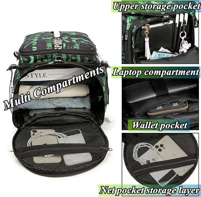 Gym Duffle Bag Backpack with Shoe Compartment,4 ways Travel Backpack for Women and Men,Multi-Functional Weekender bag with Waterproof Layer&Laptop Compartment for Fitness, Travel,Camping