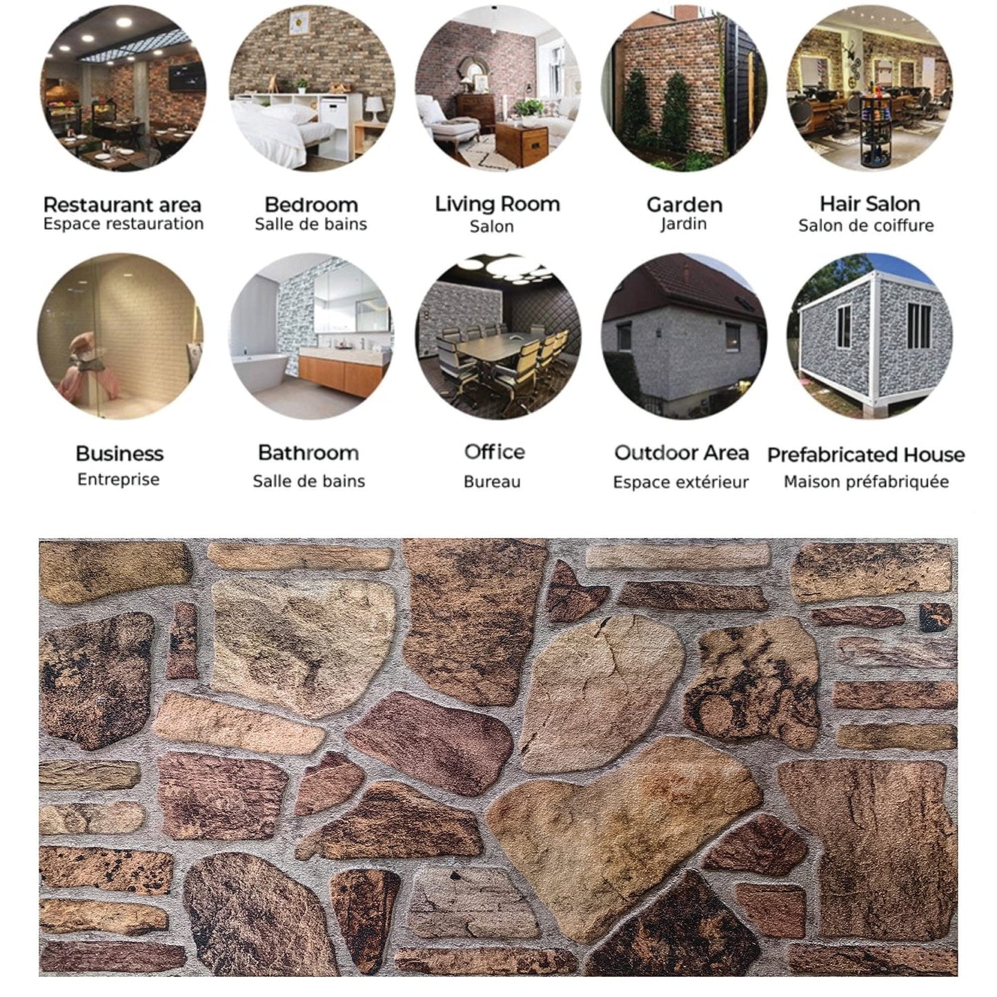 Dundee Deco 3D Wall Panels - Cladding, Shades of Brown Grey Stone Look Wall Paneling, Styrofoam Facing for Interior and Exterior Applications, DIY, Set of 10, Covers 54 sq ft