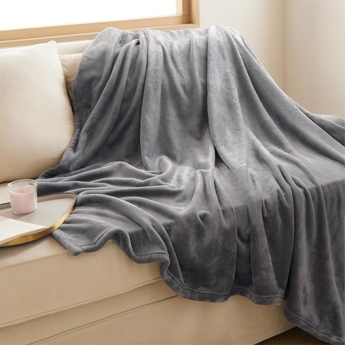 Bedsure GentleSoft Fleece Throw Blanket - XL Plush Cozy 300GSM Lightweight for Travel, Grey, 50x70 Inches