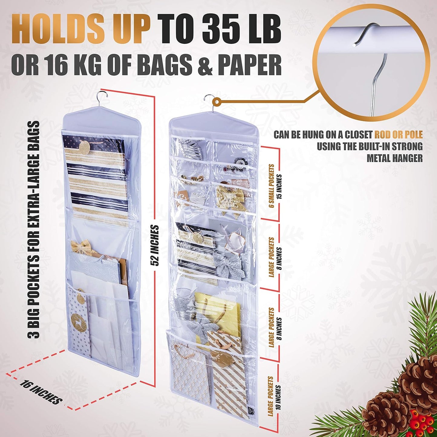 Skiennix Double-Sided Gift Bag Organizer - Large White Tissue Paper Holder