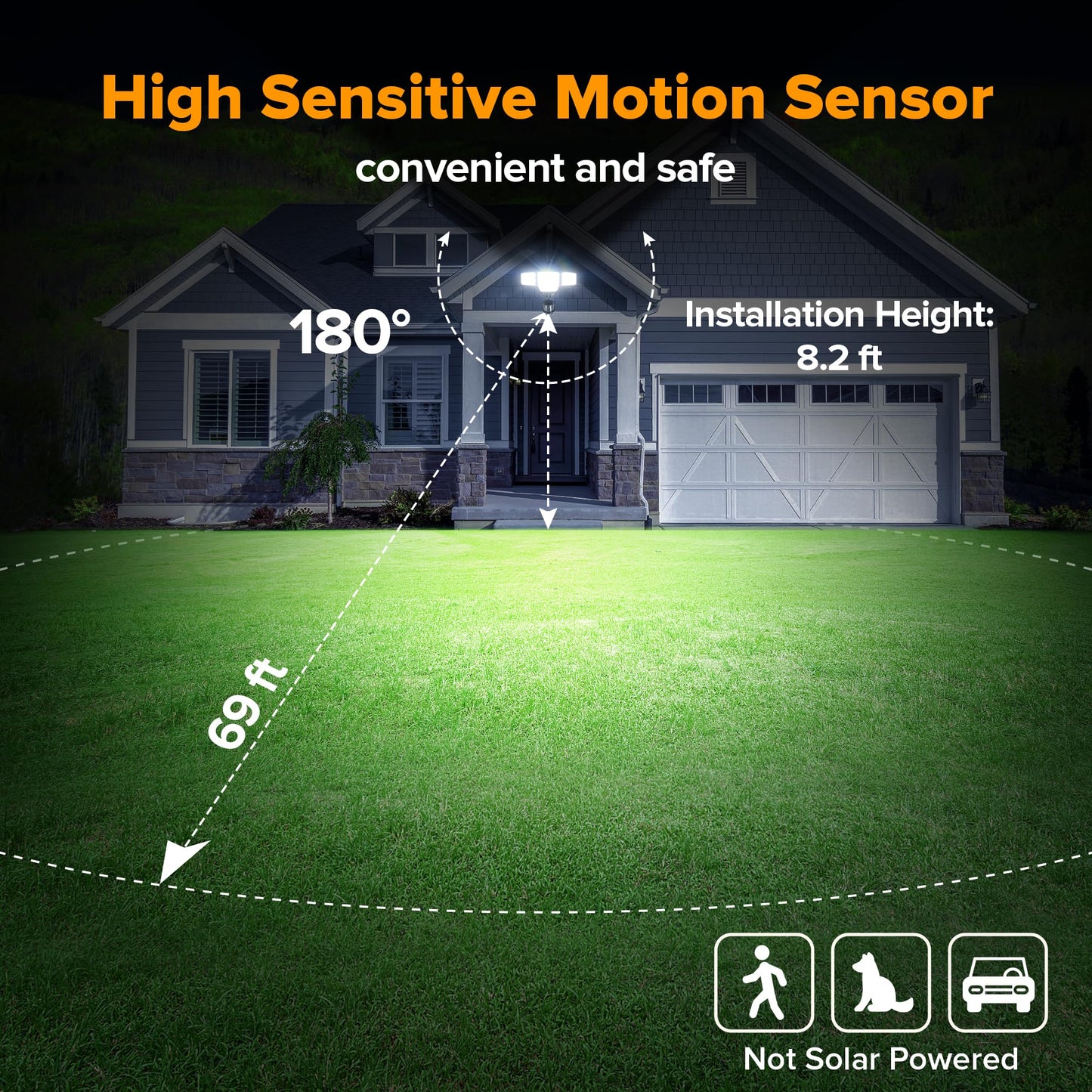 LUTEC 80W LED Security Lights, 9000LM Motion Sensor, 4 Head Flood Light, IP65 Waterproof, Black, Model 7632816012, 2 Pack