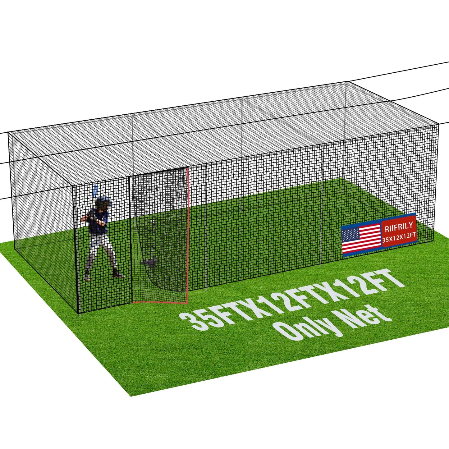 Heavy Duty Baseball Batting Cage Nets,ONLY NET,45#Baseball and Softball Cage Netting,35'/55' Fits Backyard or Team Training