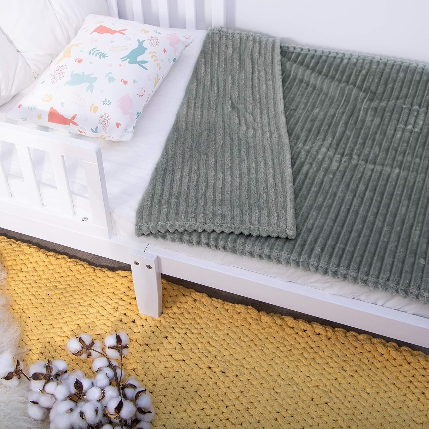 NTBAY Flannel Toddler Blanket - Fluffy, Warm & Reversible Stripes | 30x40 Inches, Grey