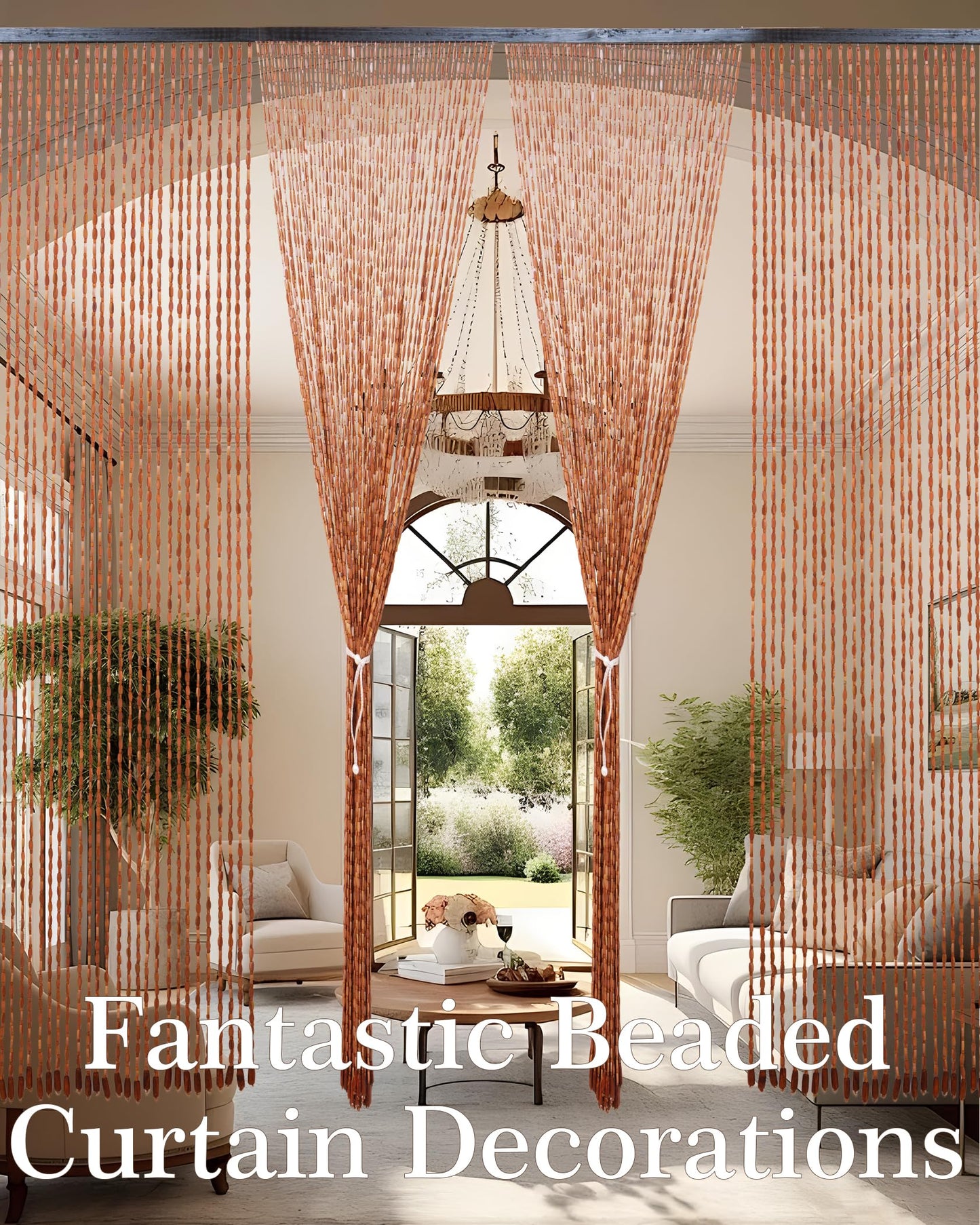 Ezcasch 52 Strands 35.4" x 79" Bamboo and Wood Beaded Curtain for Doorway Handmade Natural Doorway Beads Bohemian Bamboo and Wooden Room Devider Hanging Boho Beaded Curtain,Brown