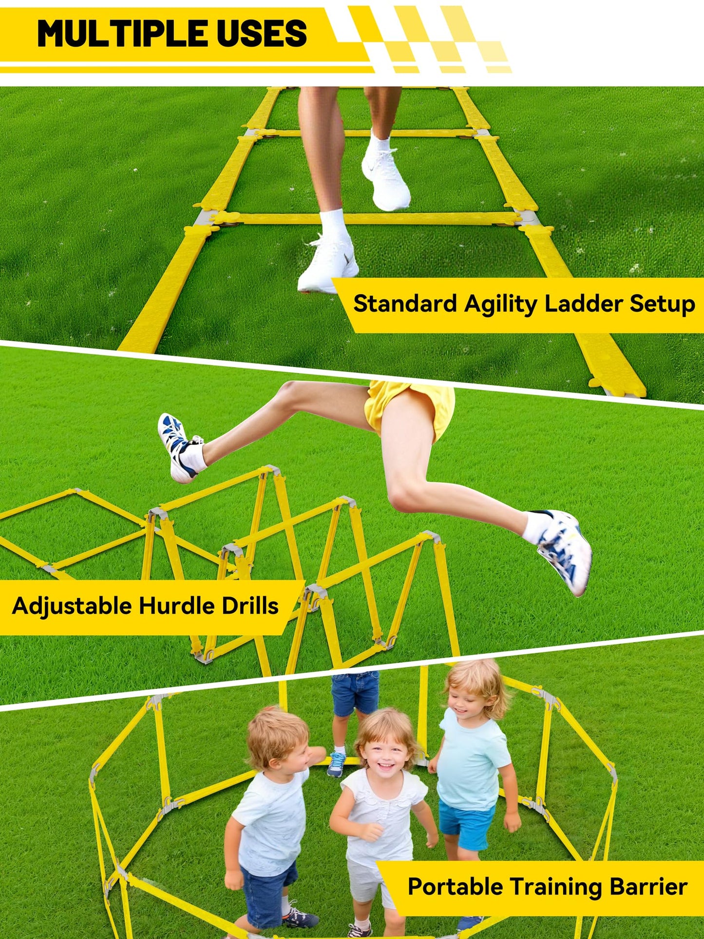 TONTATTA Tangle-Free Agility Ladder for Kids/Athletic – Multi-Use Speed Training Ladder for Footwork Drills/Football/Soccer/Boxing - Agility Equipment for Workout/Exercise/Fitness – 10 Rung - Yellow