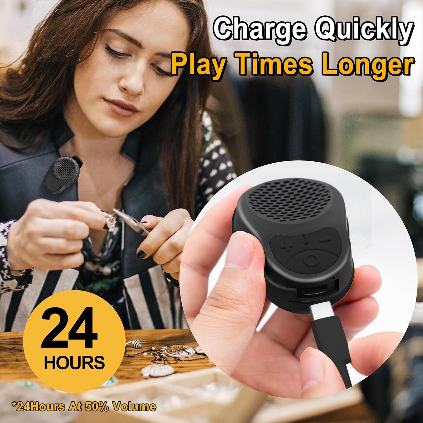 SOFAMIRI IPX5 Wearable Bluetooth Speaker Clip On, Mini Portable Wireless Speaker with Mic, Waterproof, All Day