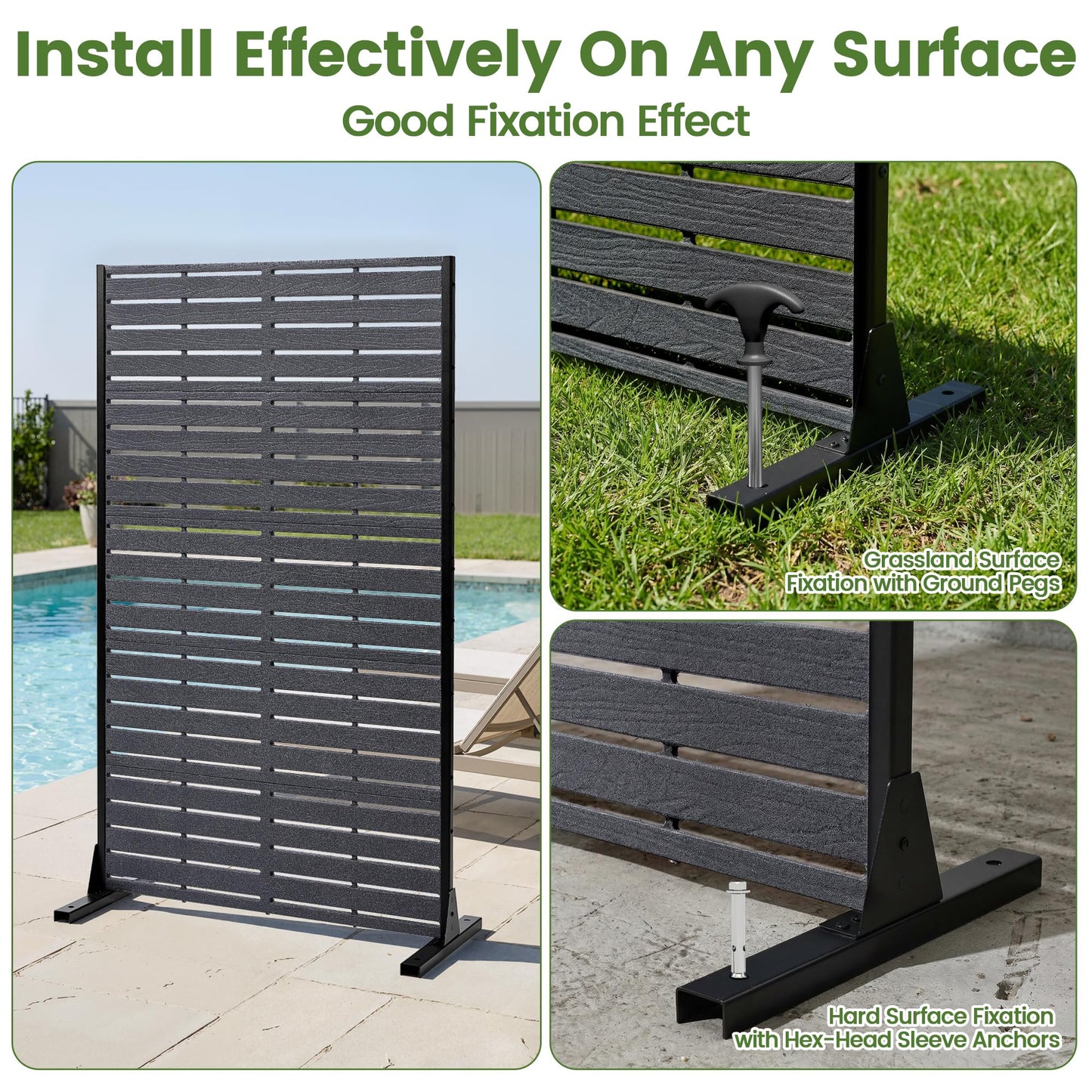 Diyfire Privacy Screen Outdoor 60" H HDPE Decorative Freestanding Privacy Panel, Garden Divider Panels with Sandblasting Louvered Design, Privacy Screens Fence with Stand for Outside, Patio, Balcony