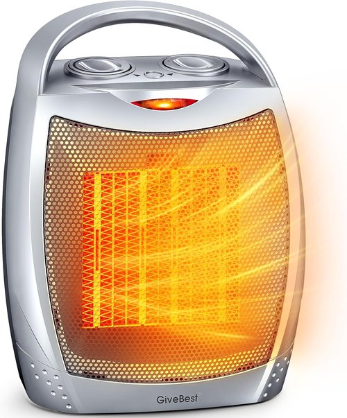 GiveBest Portable Electric Space Heater - Safe & Quiet 1500W Ceramic Heater for 200 Sq Ft Room | Silver