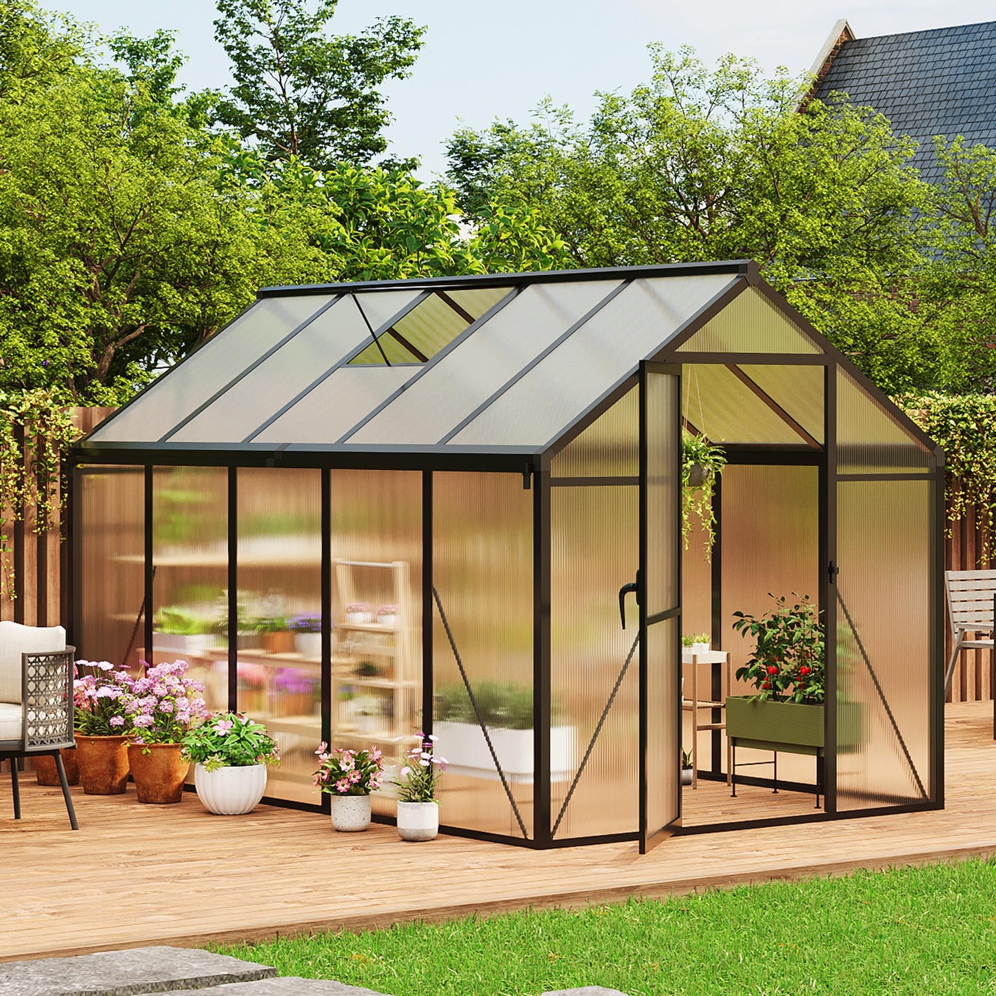 Garvee 6 x 10 FT Greenhouse, Greenhouses for Outside, Polycarbonate Greenhouse with Aluminum Frame, Lockable Door and Ajustable Roof Vent for Backyard, Green Houses for Outside Garden Backyard, Patio