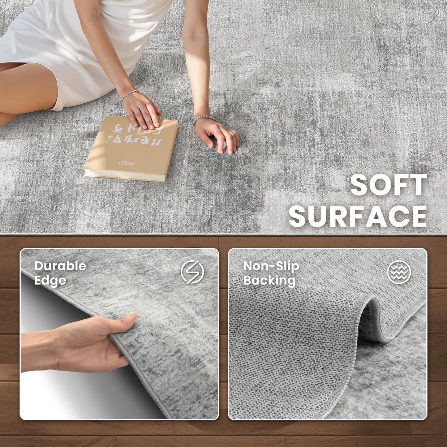 zesthome 5x7 Area Rugs - Stain Resistant Washble Rug, Modern Abstract Rugs for Living Room, Bedroom, Super Soft Area Rug, Low Pile, Entryway Rug (Grey/Ivory, 5'x7')