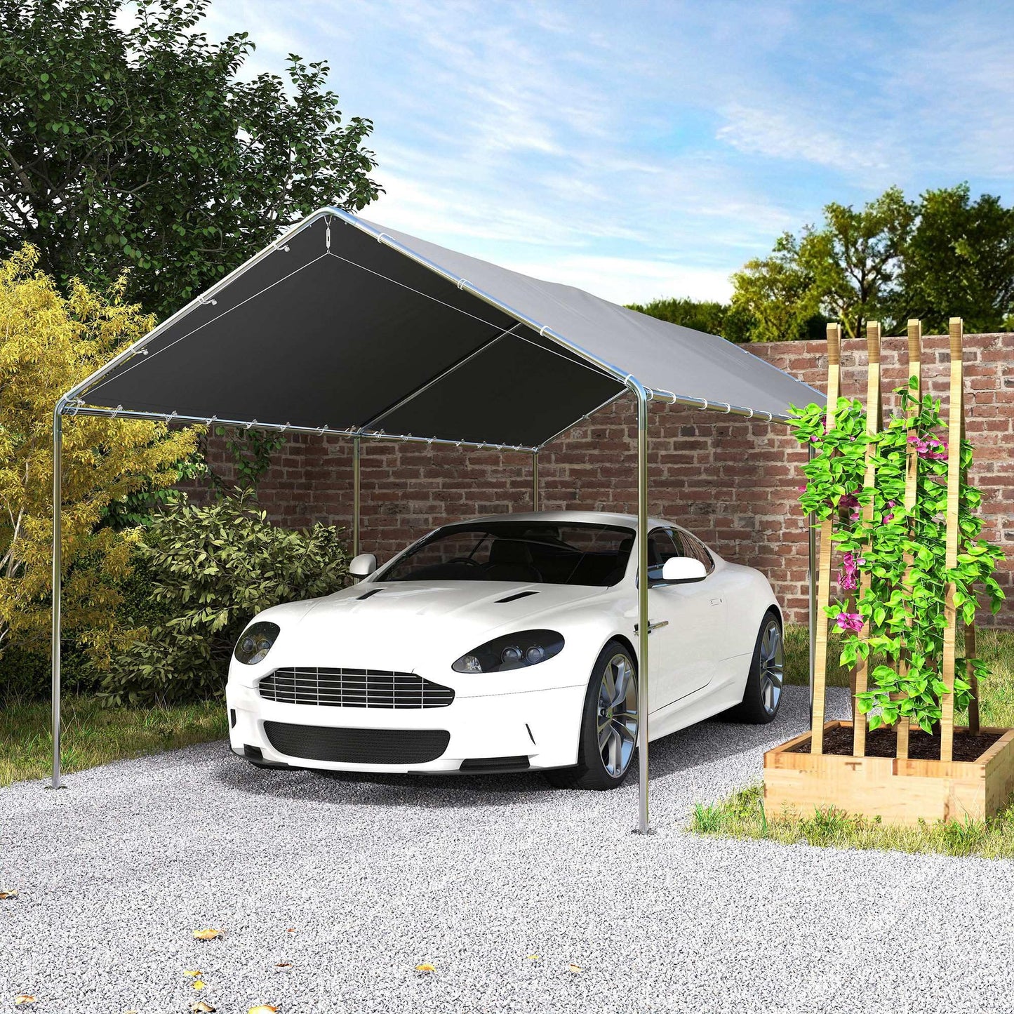Outsunny 10'x20' Carport Outdoor Heavy Duty Party Tent Galvanized Car Canopy with Included Anchor Kit, 3 Reinforced Steel Cables, Gray