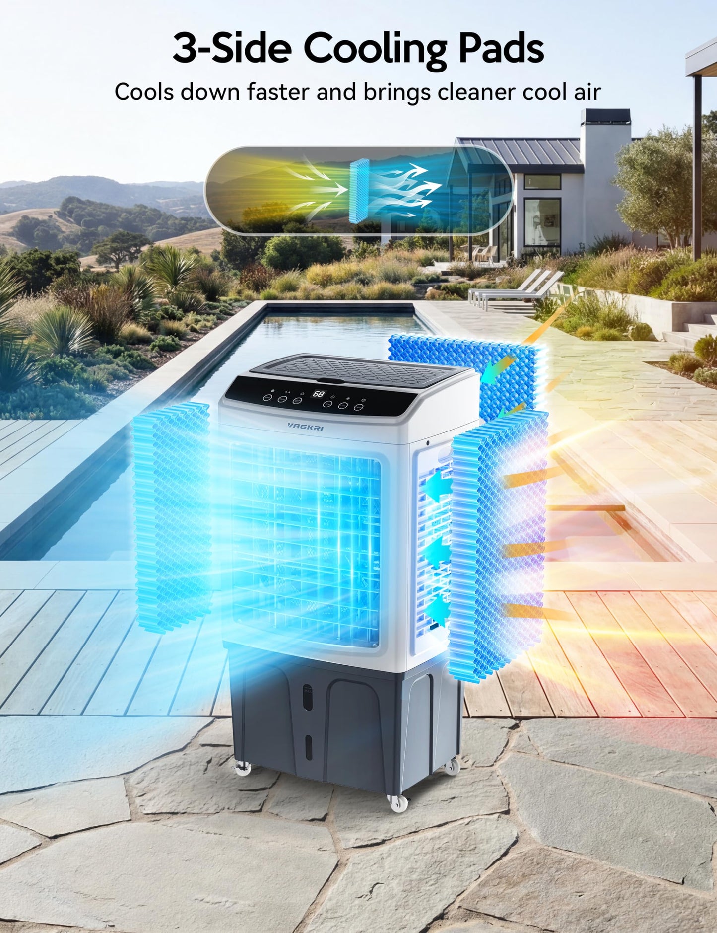 Evaporative Air Cooler, Outdoor Swamp Cooler Air Conditioner 3-IN-1 Cooling Fan with Remote Control Water Self-filling, 24H Time, 3 Modes & Wind for Garage, Yard, Commercial Use