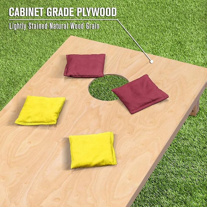 GoSports Regulation Size Wooden Cornhole Set with Natural Wood Finish - Includes Carrying Case