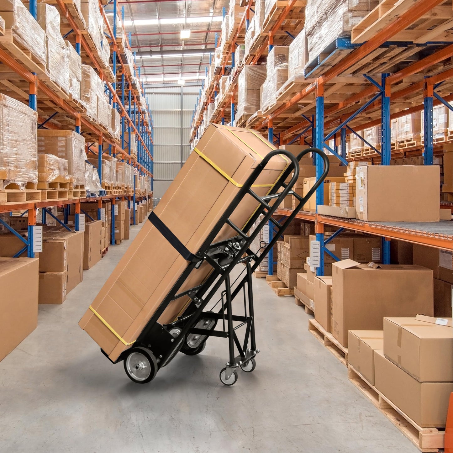 Olympia Tools 1200lbs Appliance Auto-Recoil System Hand Truck - Heavy Duty Hand Cart - Industrial Stair Climbing Furniture Dolly - Dual Aluminum Hand Truck & Rubber Treads Wheels for Stairs Climber