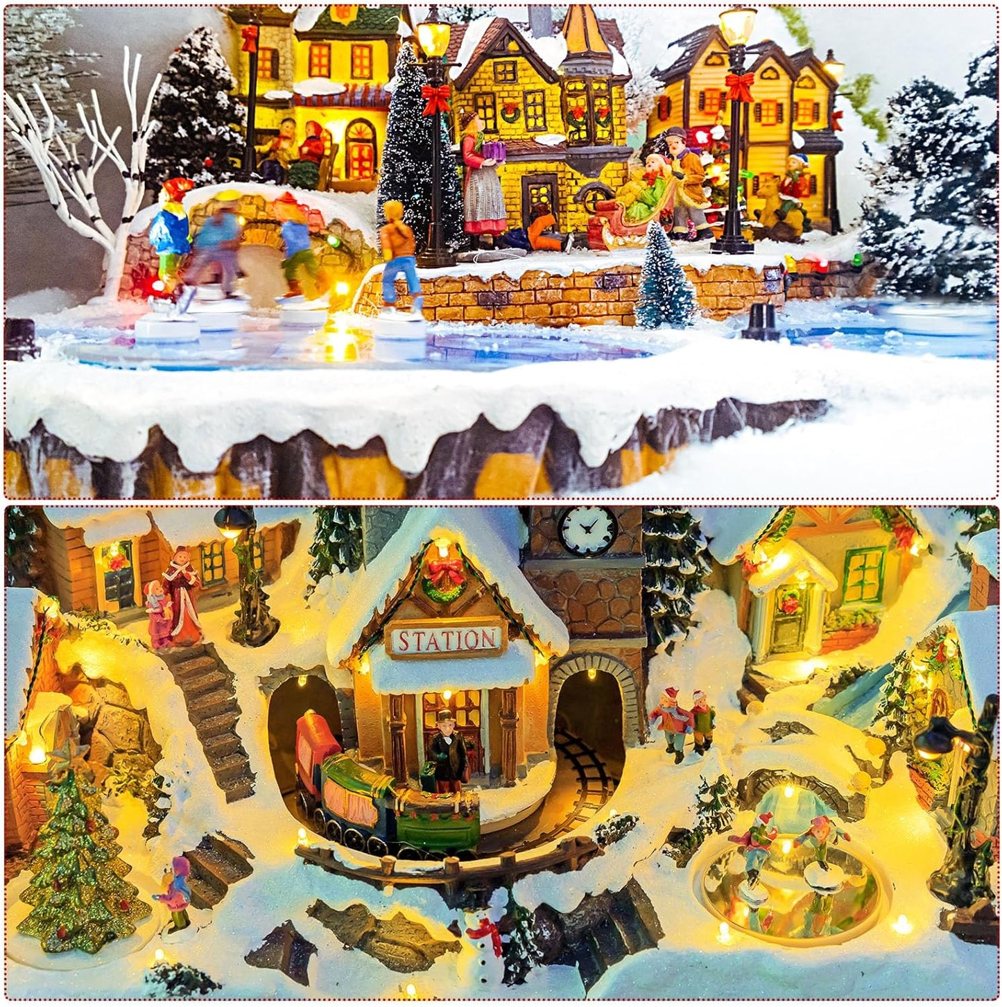Sieral Miniature Christmas Village Pond - 6-Piece Ice Skating Rink Figurines | 4-Inch Holiday Decor