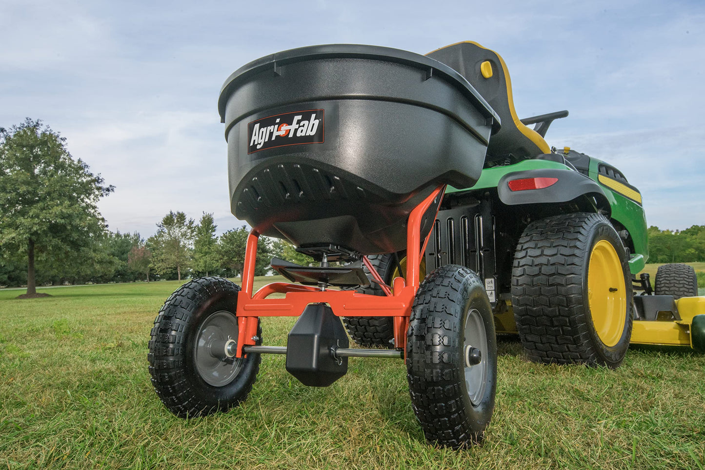 Brinly PCT-101BHC-A2 10 cu.ft. 650lb Heavy Duty Tow-Behind Poly Utility Cart & Dump Trailer & Agri-Fab 45-0463 130-Pound Tow Behind Broadcast Spreader
