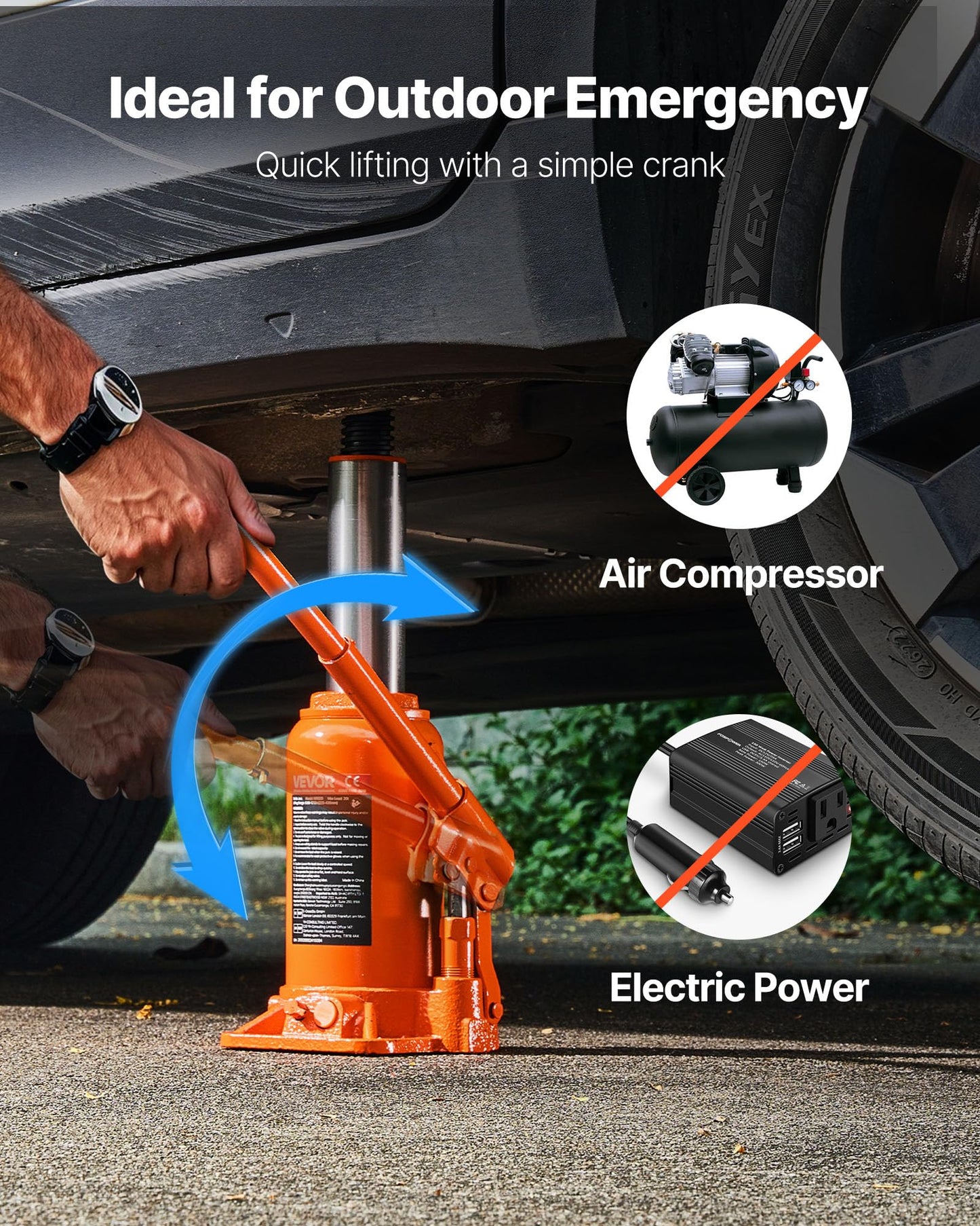 VEVOR Hydraulic Bottle Jack, 20 Ton/44092 LBS All Welded Bottle Jack, 7.5-14 inch Lifting Range, with 3-Section Long Handle, for Pickup Truck, Truck, Car, RV, Auto Repair, Industrial Engineering
