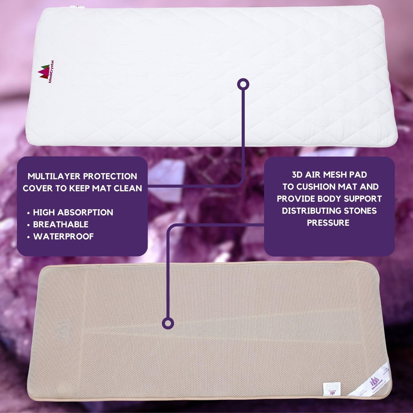 Far Infrared Amethyst Mat Midsize (59"L x 24"W) - Negative Ion - FIR Therapy - Natural Amethyst - FDA Registered Manufacturer - Adjustable Temperature Setting - Hot Crystal Heating Pad - Reddish Brown
