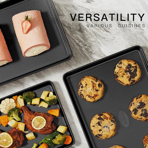 HONGBAKE Half Sheet Pan Set - 2 Pack Non-Stick Baking Sheets with Diamond Texture | 17.5" x 12" Dark Gray