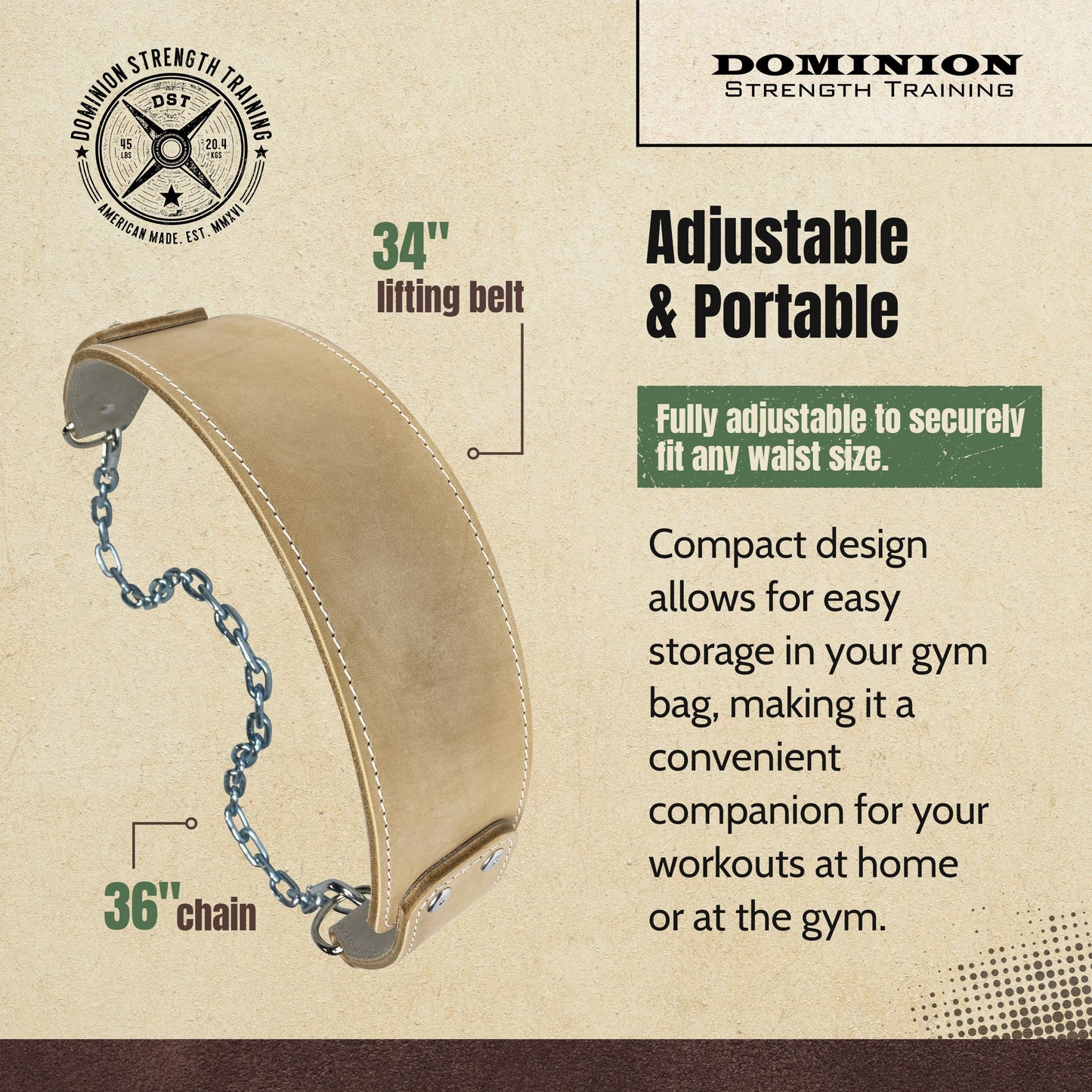 Dominion Strength Training Gray Suede Heavy-Duty Leather Dip Belt with Steel Chain - Ultimate Accessory for Weighted Pullups, Dips, and Progressive Overload (Gray Suede)