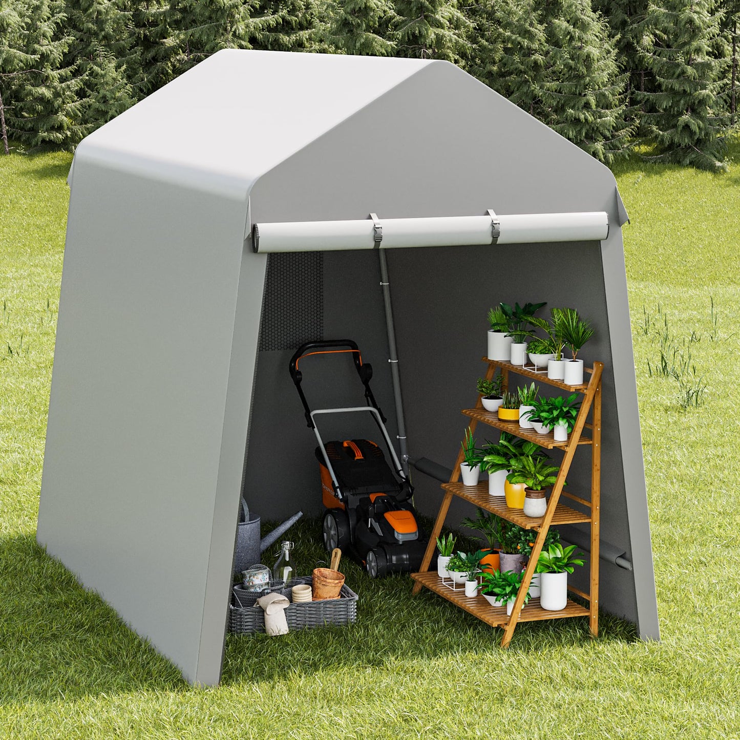 6x8 FT Heavy-Duty Portable Garage, Outdoor Storage Shelter Shed with Zipper Doors - Waterproof UV Resistant Carport Tent for Motorcycle, ATV, Lawn Equipment,Grey