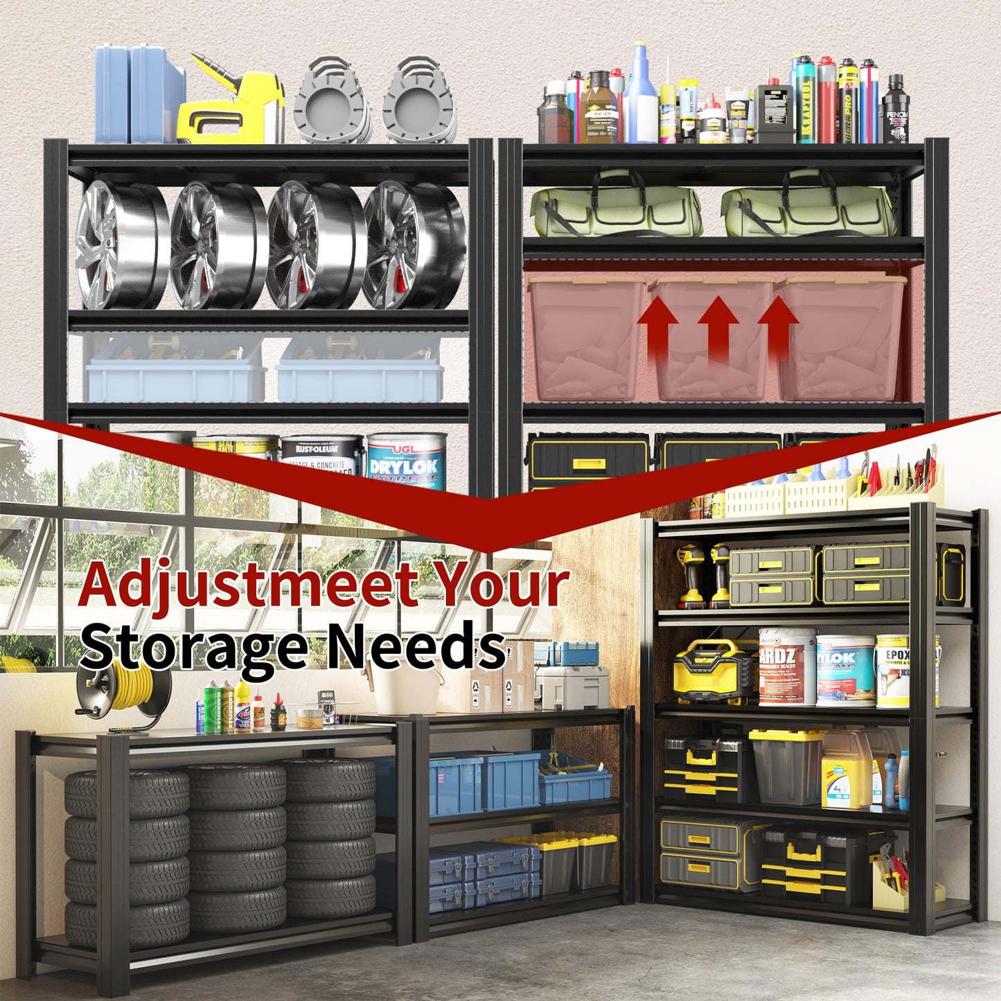 OPTYMIRA 5 Tier Metal Garage Shelving Units and Storage,78" H*48" W*18" D Heavy Duty Shelves Adjustable,2000lbs Load-Bearing,Utility Racks Industrial Steel Shelf for Warehouse Basement Shop