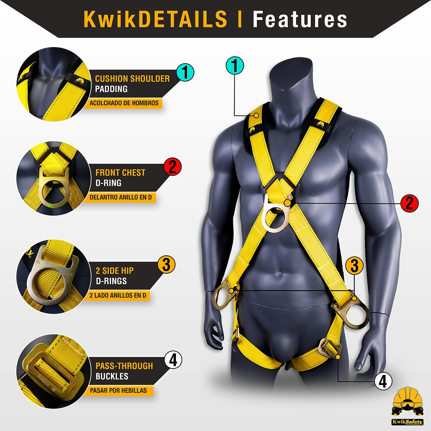KwikSafety - Charlotte, NC - MONSOON Safety Harness [ASSEMBLY] ANSI Tested OSHA Compliant Fall Protection, 50FT Lifeline, 6FT Lanyard & Roof Anchor