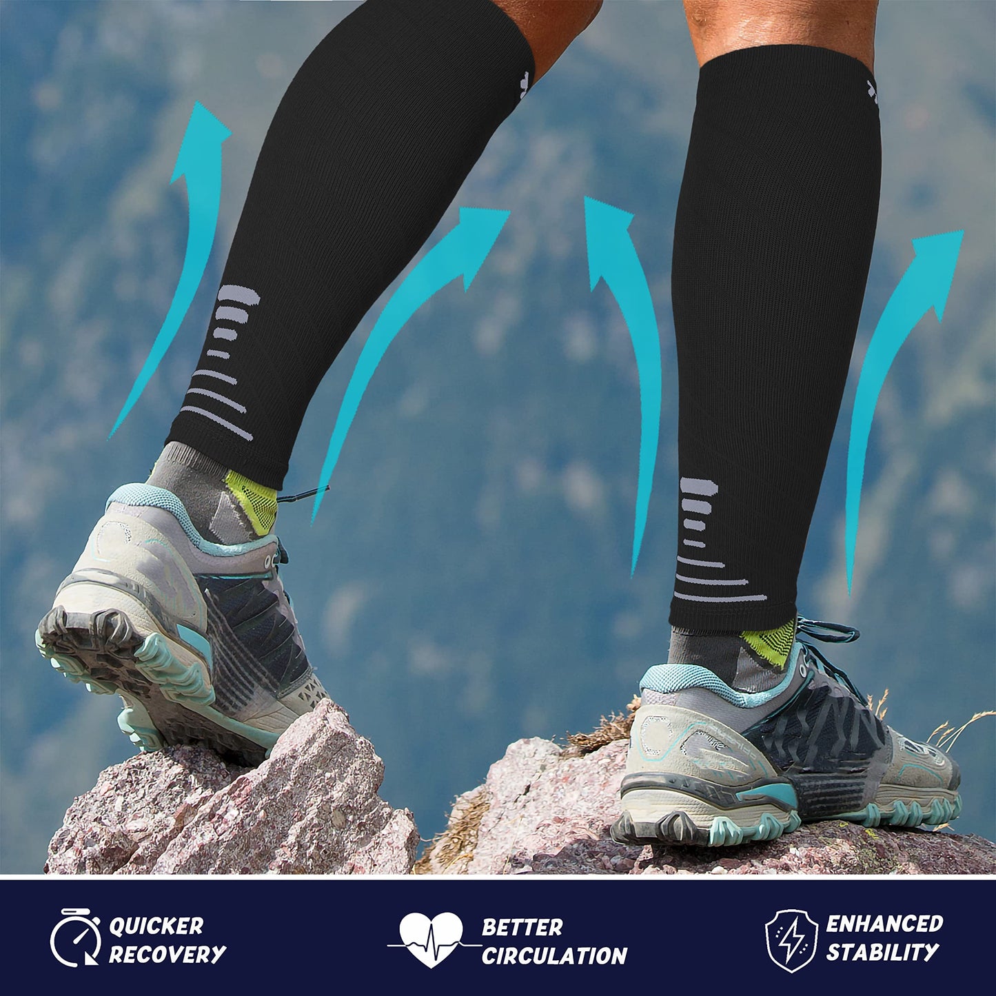 Thoxcare Calf Compression Sleeve for Men Women (1 Pair), Leg Support Footless Compression Socks for Running - Shin Splint Varicose Veins Swelling & Pain Relief, Black/Gray, Large