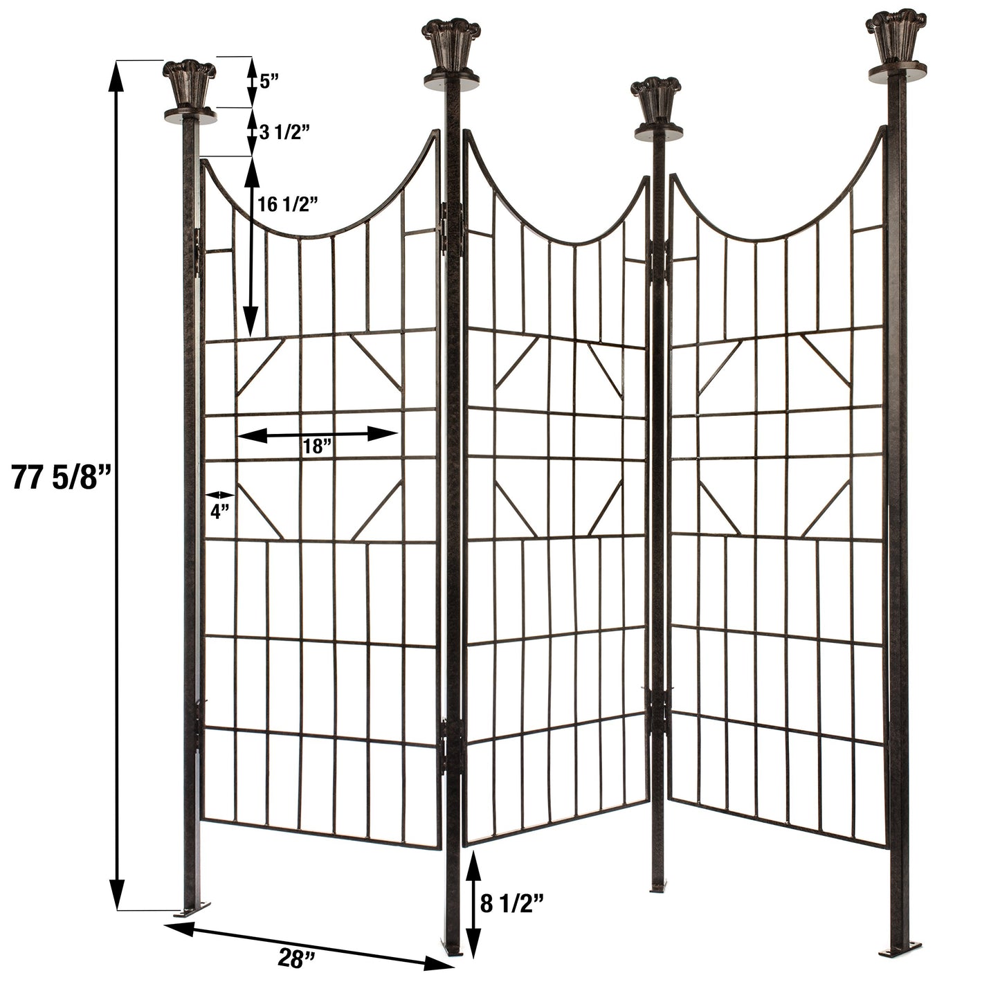 H Potter 3-Panel Outdoor Privacy Screen Trellis, 7 ft W x 6.5 ft H, 70-lb Heavy Iron Garden Screen for Patio, Deck & Hot Tub, Straight or Curved Config, Ground Spikes