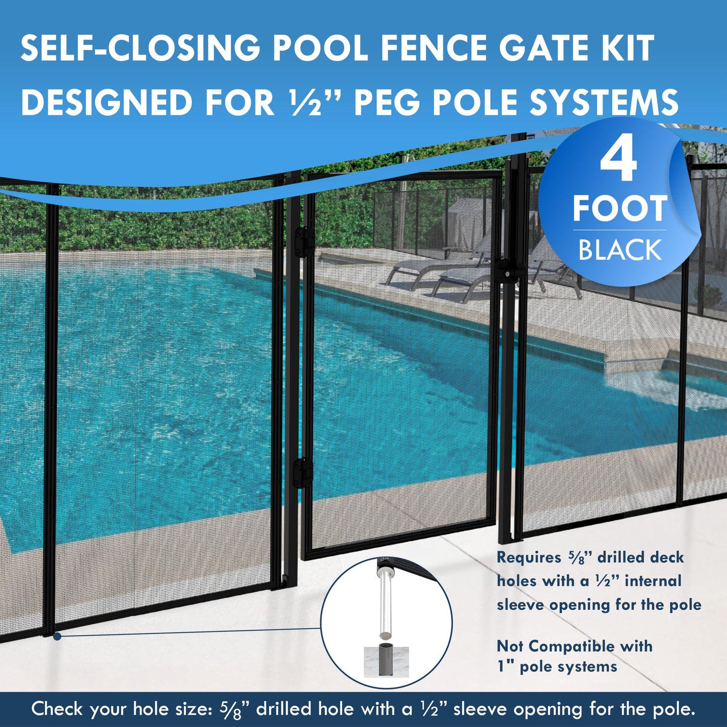 Pool Fence Gate Kit : 4-Foot Black, Self-Closing, Lockable & Ready to Install, Complete DIY Safety Fence Gate