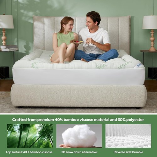 BEDLORE Twin Mattress Topper - Soft Bamboo Viscose Pillow Top for Back Pain Relief | Fits 6"-15" Mattresses
