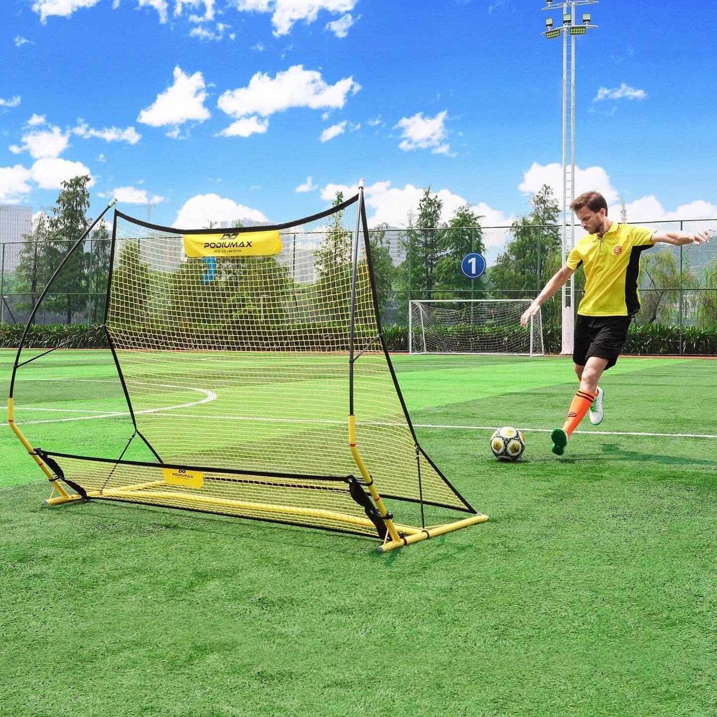 PodiuMax Soccer Rebounder, 6x4.7ft Large Soccer Rebound Net & 6x1.3ft Ground Pass Net, Soccer Bounce Back for Kick Back Trainer & Footwork Training with Carry Bag