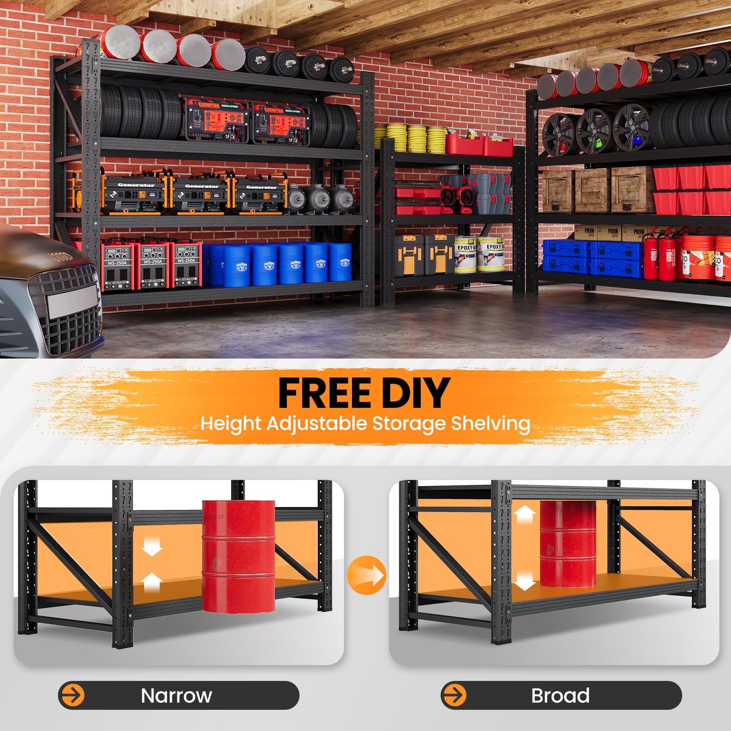 40”W Metal Storage Shelves, 20” Deep Heavy Duty Garage Shelving Units, 4 Tier Storage rack shelf, Steel Tall Industrial Shelving , Adjustable Standing Shelf for Warehouse / Shop 40"W x 20"D x 60"H