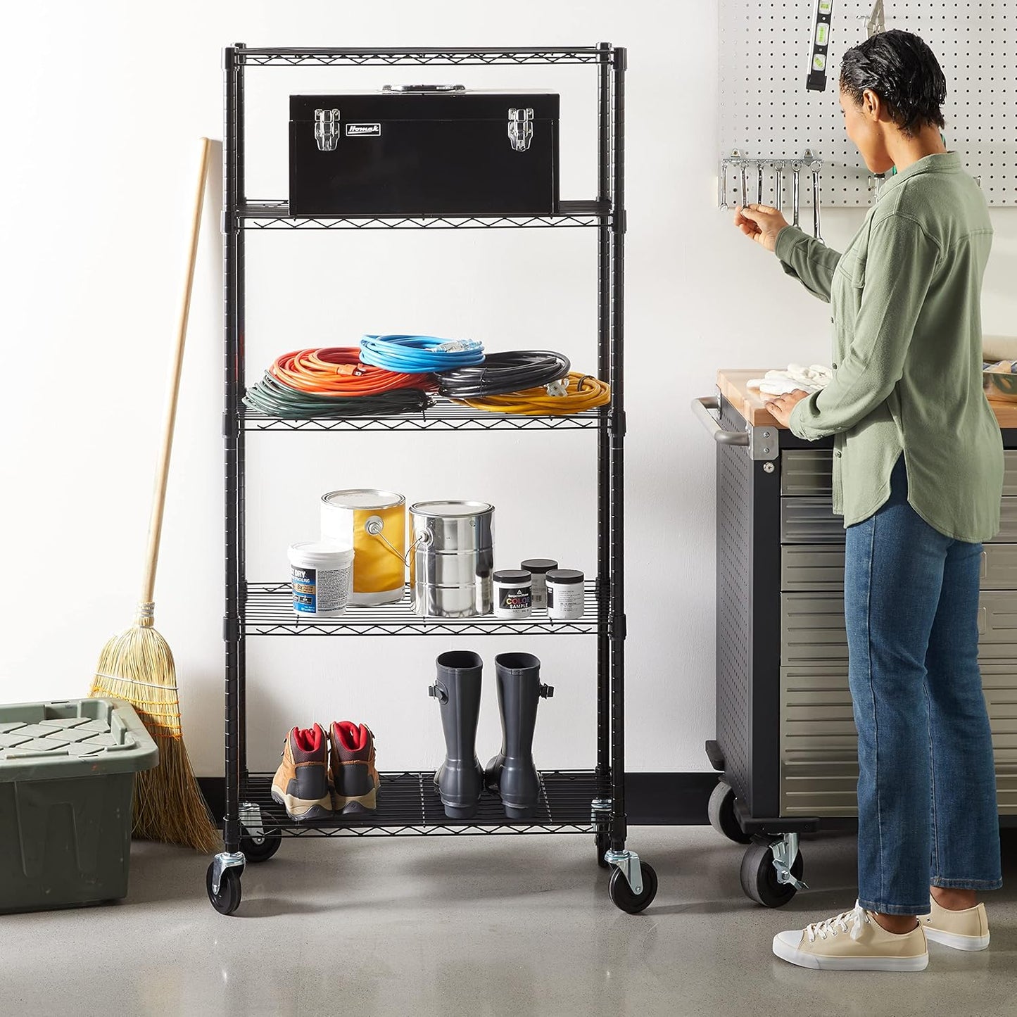 Wheels, 300 lbs Per Shelf, Black, 30" x 14" x 64.75