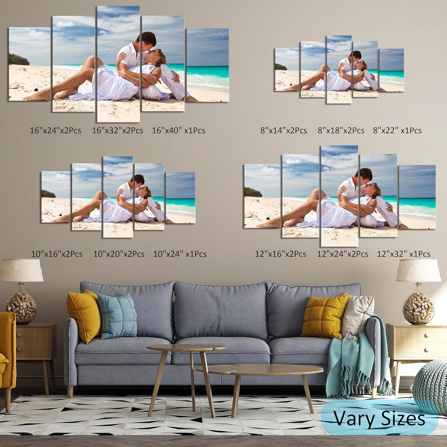 ZHIYYHAO Customized Canvas Prints - Personalized Family Portraits & Pet Photos | Framed Wall Art (5 Panels, Various Sizes)