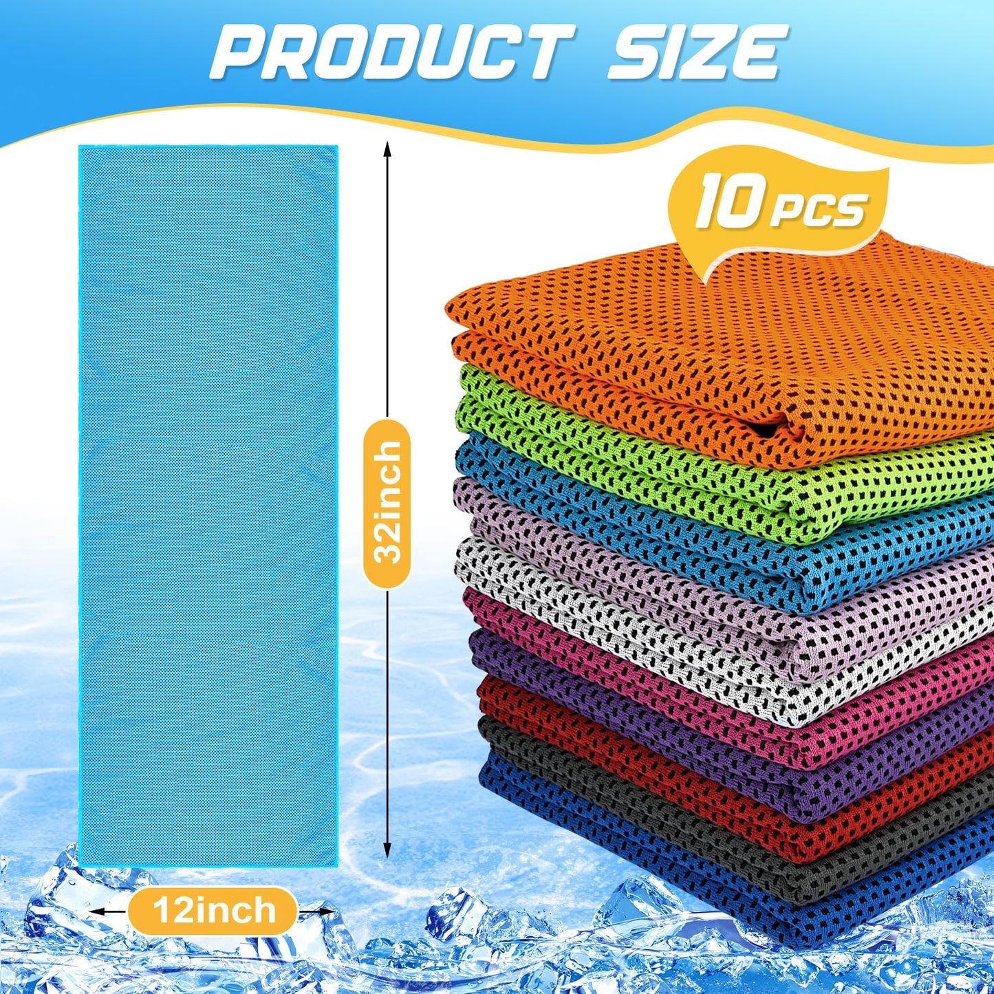 MENOLY 10 Pack Cooling Towels, Cooling Towels for Neck and Face, Sweat Microfiber Towel Soft Breathable Towel for Gym, Yoga, Camping, Running, Fitness, Workout & More Activities