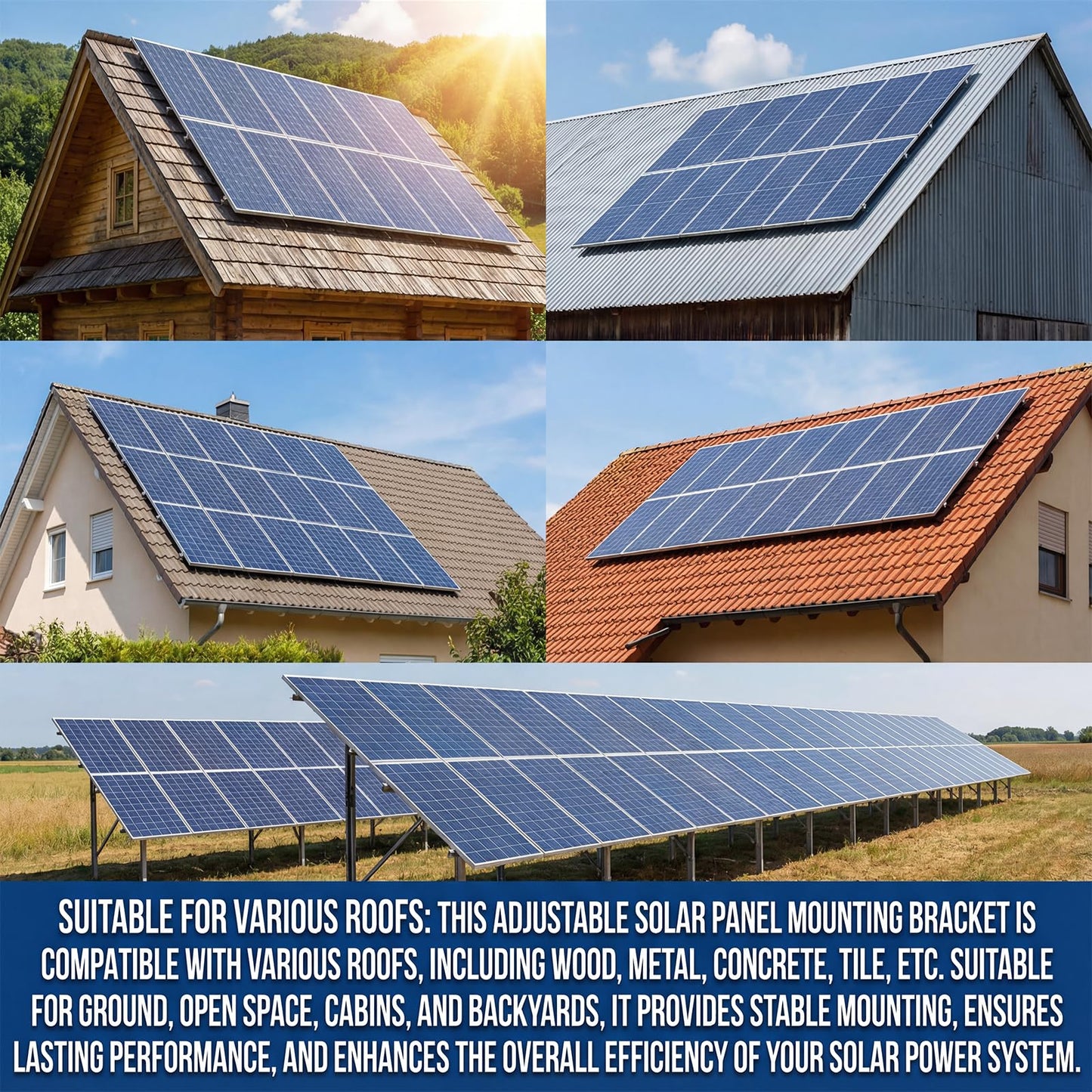 Mindoub Solar Panel Mounting Rail Kit for 7 x 320W Panels, Includes 12 x 47.2 Aluminum Rails, Adjustable Clamps, L-Brackets & Wire Clips, Heavy Duty Racking for Metal, Tile, Shingle Roof